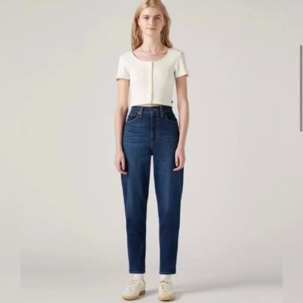 Levi's High Waisted Mom Jeans Relaxed Tapered Blue Denim Size 27